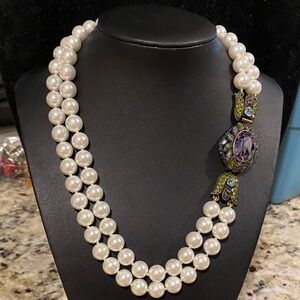 Heidi Daus Double Strand Pearl Necklace with Purple and Blue Accents